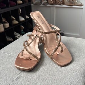 NEW VENUS Copper & Gold Strappy Kitten Heels Sz10